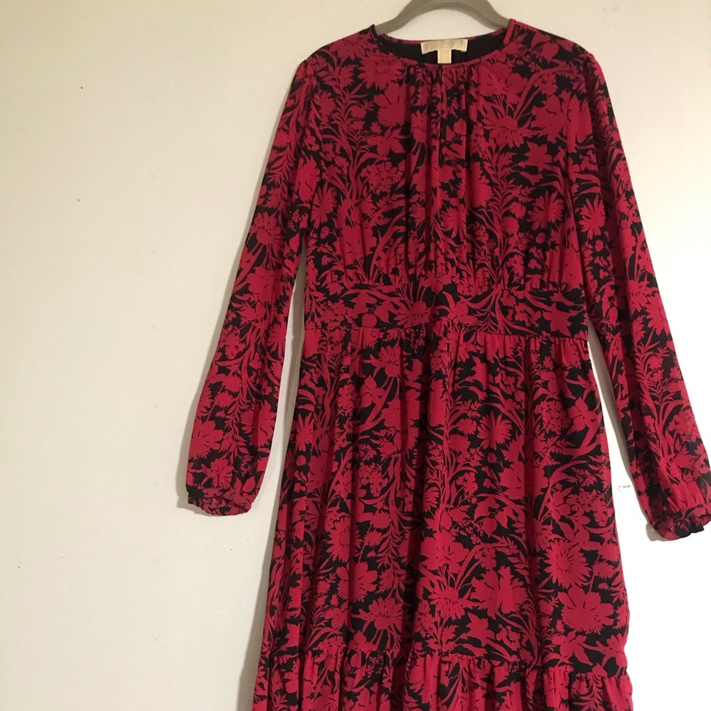 Michael Kors red and black midi dress.